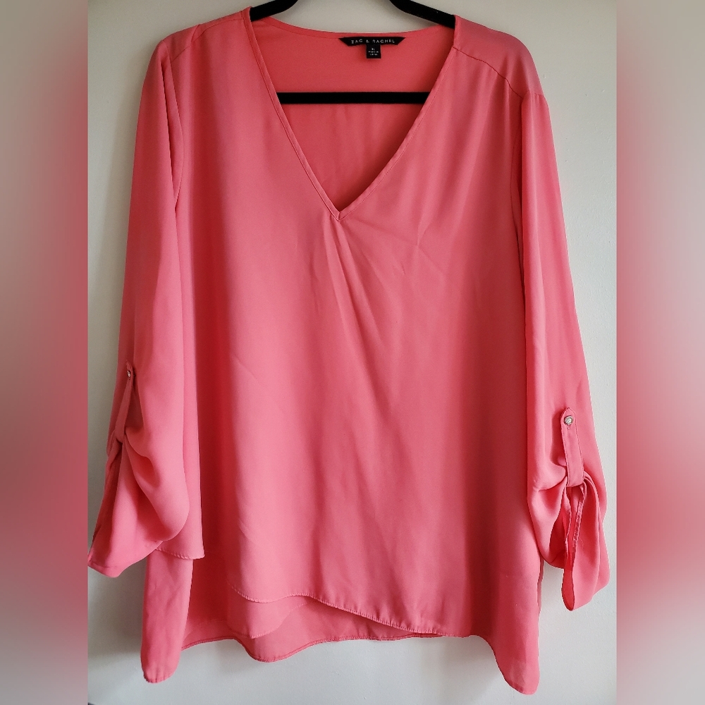 Zac & Rachel Pink 3/4 Sleeve Tie Front Blouse